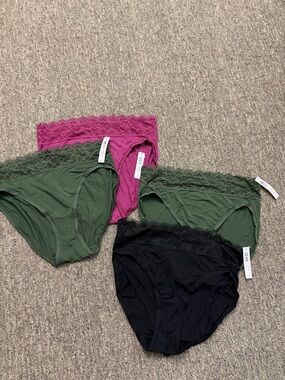 NWT Soma high-leg Lace Trim Cotton Blend Panties - Green, Black, Purple/pink